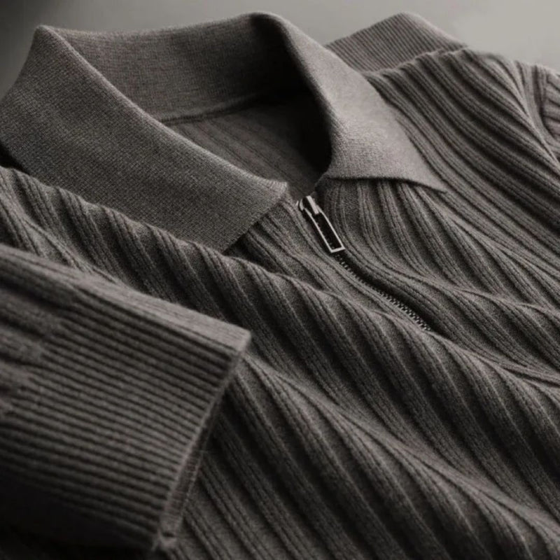 Ribbed Zip Sweater | Casual and Warm Men's Knitwear-Gray-S-State of Style