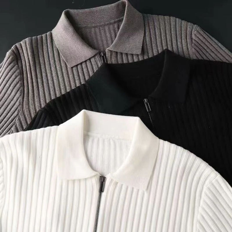 Ribbed Zip Sweater | Casual and Warm Men's Knitwear-Gray-S-State of Style