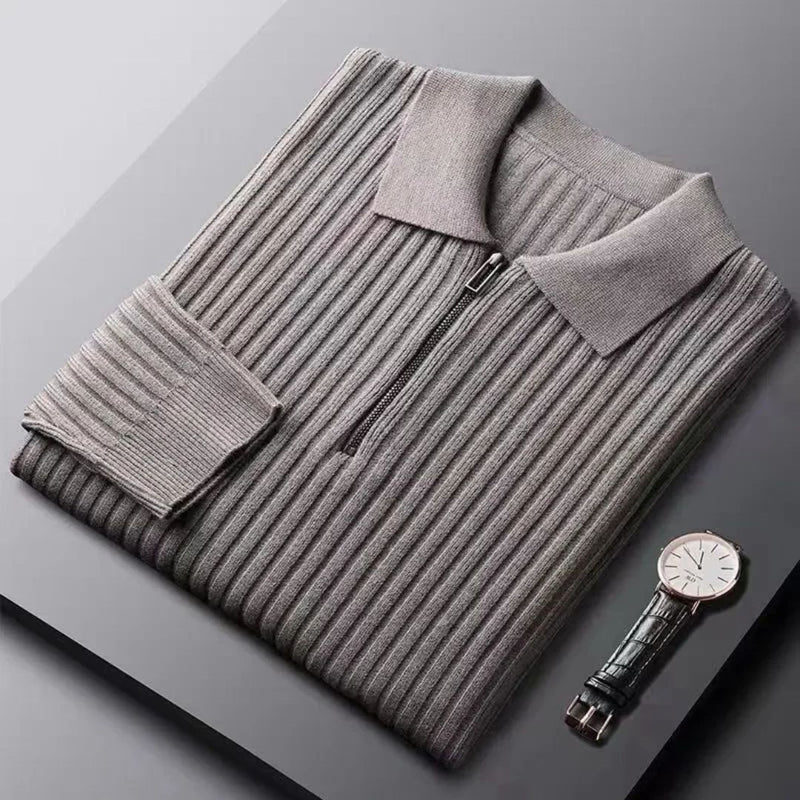 Ribbed Zip Sweater | Casual and Warm Men's Knitwear-Gray-S-State of Style