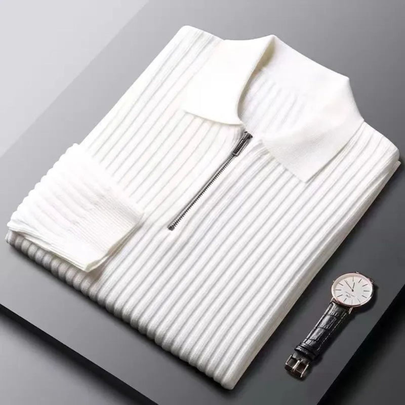Ribbed Zip Sweater | Casual and Warm Men's Knitwear-White-S-State of Style