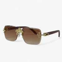 Rimless Steampunk sunglasses with metal accents – Nirex-Brown-State of Style