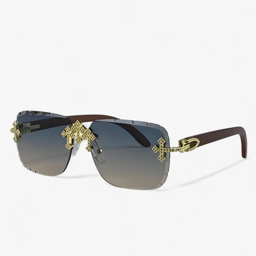 Rimless Steampunk sunglasses with metal accents – Nirex-Gray Gold-State of Style