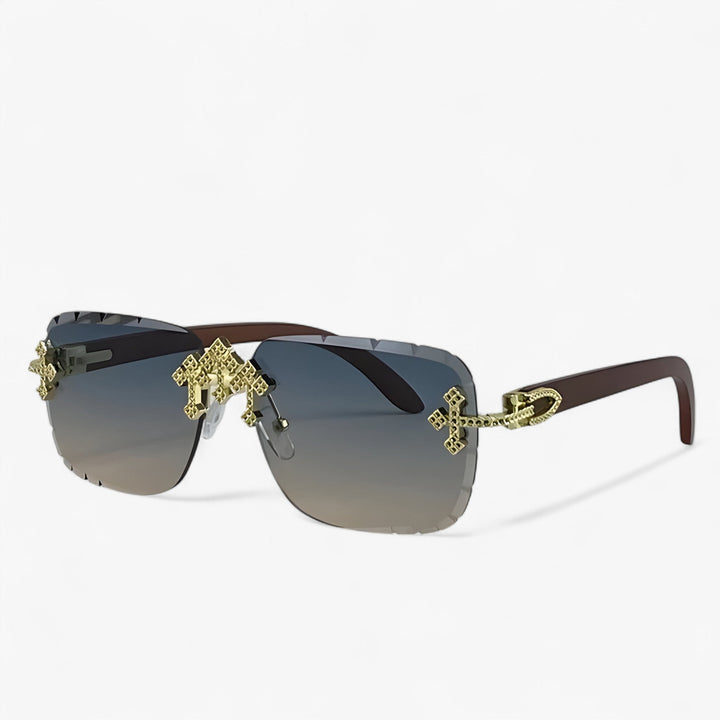 Rimless Steampunk sunglasses with metal accents – Nirex-Gray Gold-State of Style