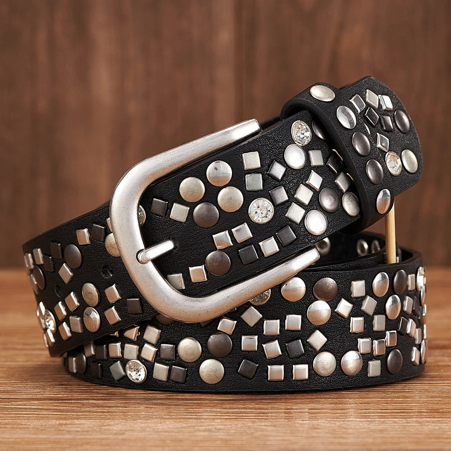 Rock ‘n’ Rivet Fashionista Strap – Edgy & Chic Statement Belt-Black-95 CM-State of Style