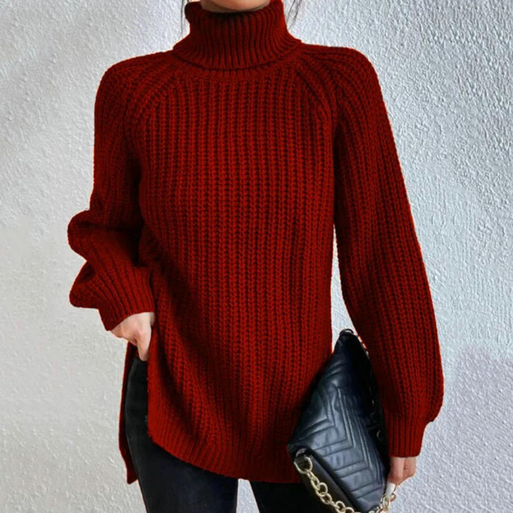 Roll-neck jumper for women - Velmora-Bordeaux red-S-State of Style