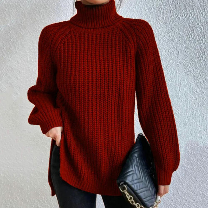 Roll-neck jumper for women - Velmora-Bordeaux red-S-State of Style