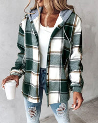 Roma Hooded Jacket with a Checked Pattern-Green-S-State of Style