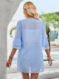 Rosalie – Knitted Cardigan with Chevron Flared Sleeves-Blue-S-State of Style