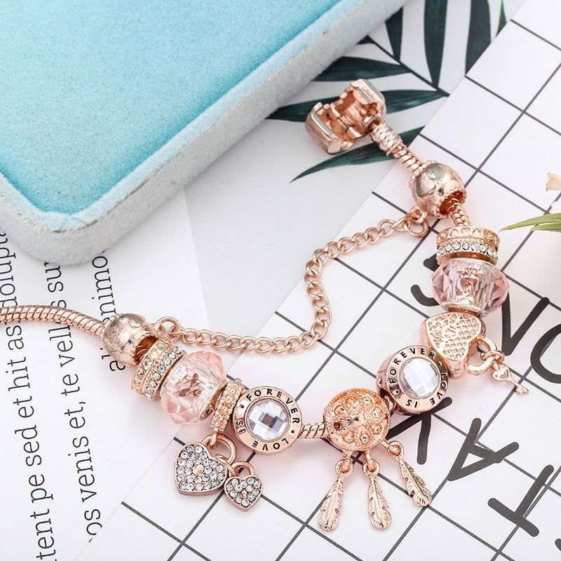 Rose Dreamcatcher Bracelet with Charms in Sterling Silver - Rosa-16cm-State of Style