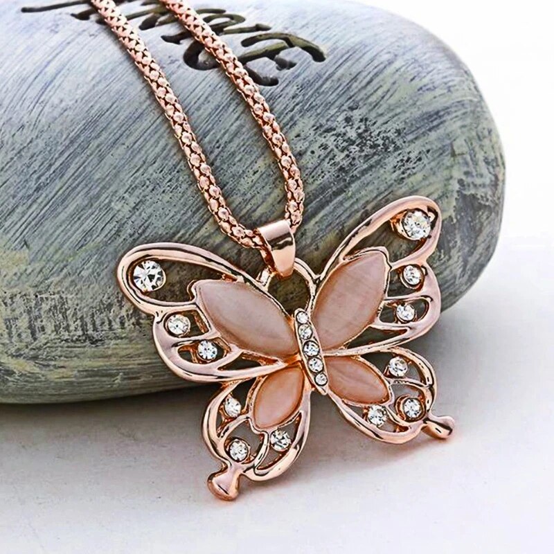 ROSE GOLD OPAL BUTTERFLY NECKLACE-State of Style