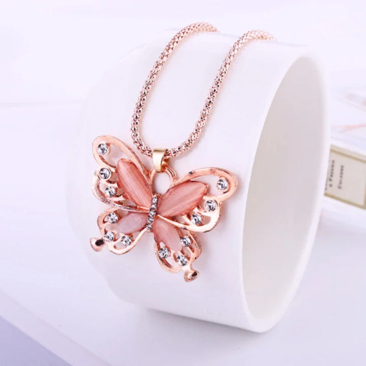 ROSE GOLD OPAL BUTTERFLY NECKLACE-State of Style