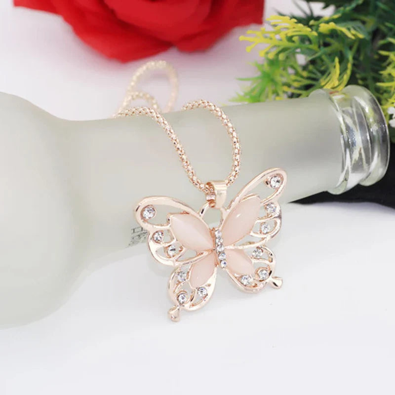ROSE GOLD OPAL BUTTERFLY NECKLACE-State of Style