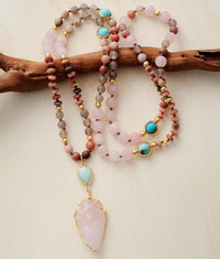 Rose Quartz and Amazonite Protection Necklace - Livia-State of Style
