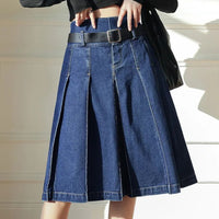 Rosie Traditional Skirt – High-Waisted Pleated Denim A-Line Skirt-S-State of Style