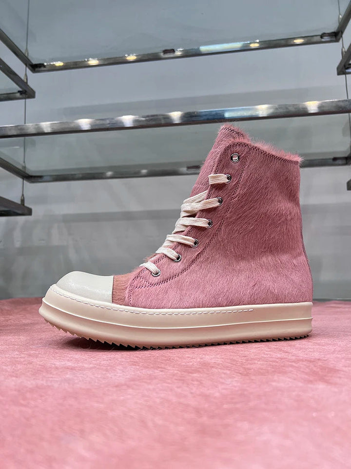 Rosy Runner Sneakers – High-Top Leather Sneakers with Thick Sole-Pink High-Top-AU 5.0 (22.5cm)-State of Style