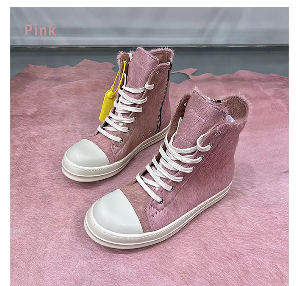 Rosy Runner Sneakers – High-Top Leather Sneakers with Thick Sole-Pink High-Top-AU 5.0 (22.5cm)-State of Style