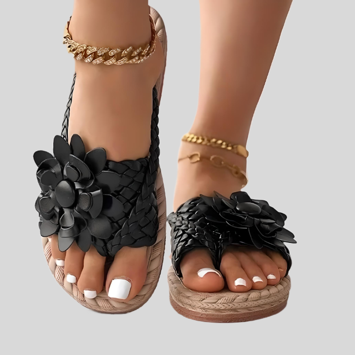 Rouge – Women's Sandals with Thick Sole & Floral Strap Detail-Black-5.0-State of Style