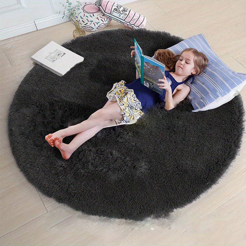 Round Fluffy Rug - Clouda-120cm x 120cm-Black-State of Style