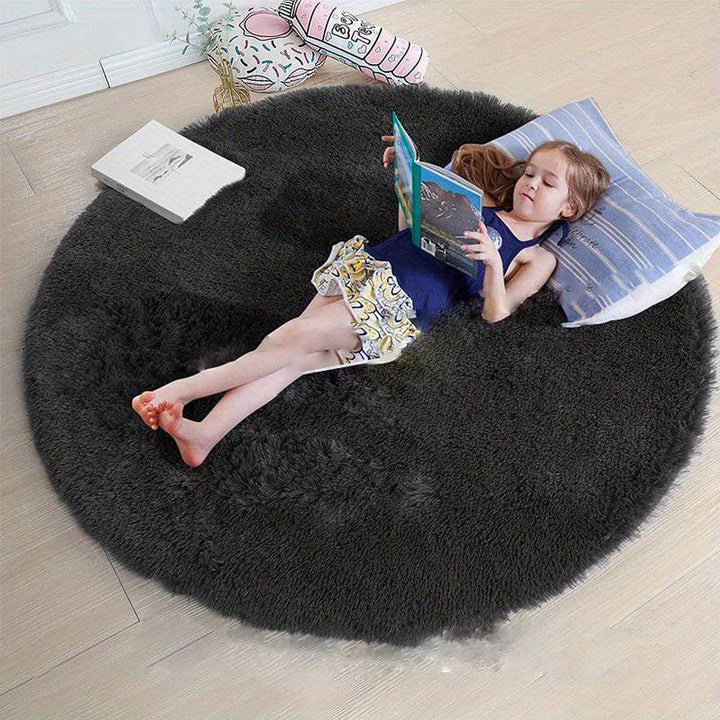 Round Fluffy Rug - Clouda-120cm x 120cm-Black-State of Style