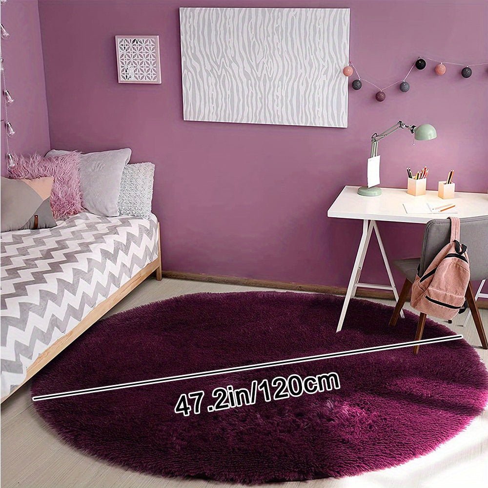 Round Fluffy Rug - Clouda-120cm x 120cm-Bordeaux-State of Style