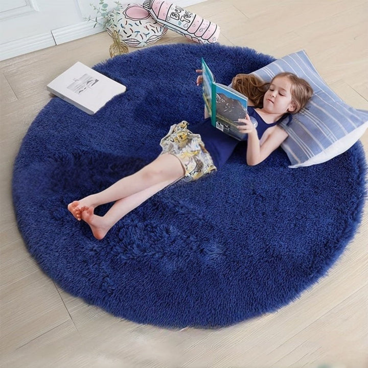 Round Fluffy Rug - Clouda-120cm x 120cm-Marine blue-State of Style