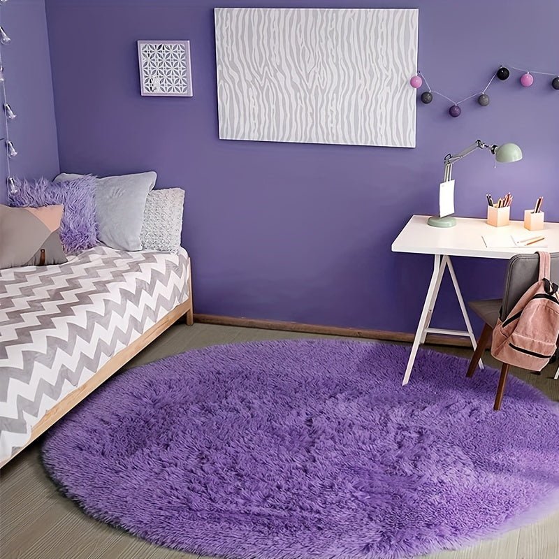 Round Fluffy Rug - Clouda-120cm x 120cm-Purple-State of Style