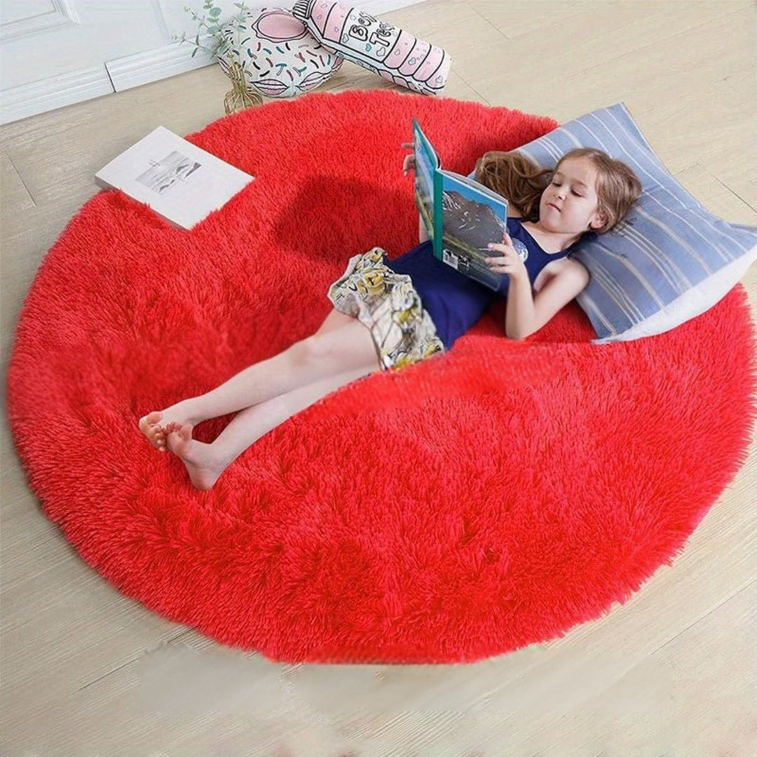Round Fluffy Rug - Clouda-120cm x 120cm-Red-State of Style