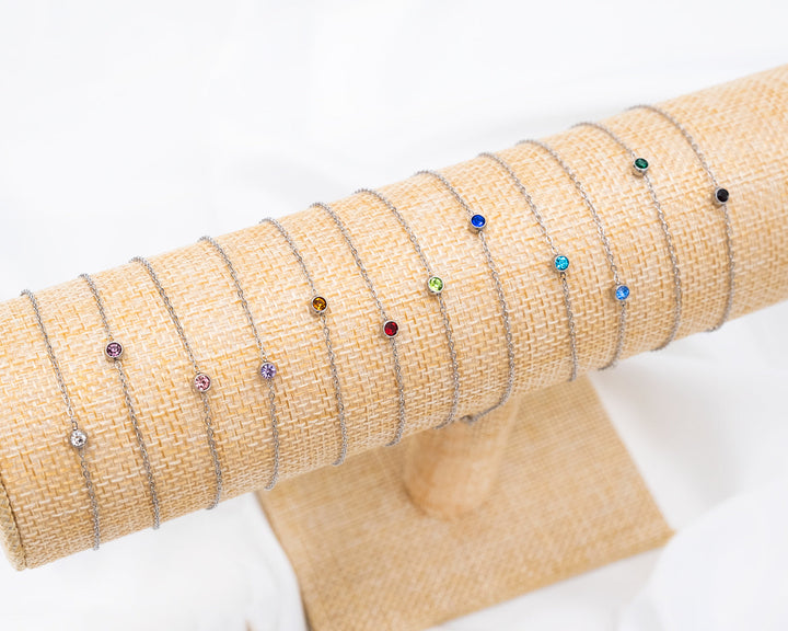 Round Gemstone Birthstone Bracelet-Gold-plated-January-State of Style