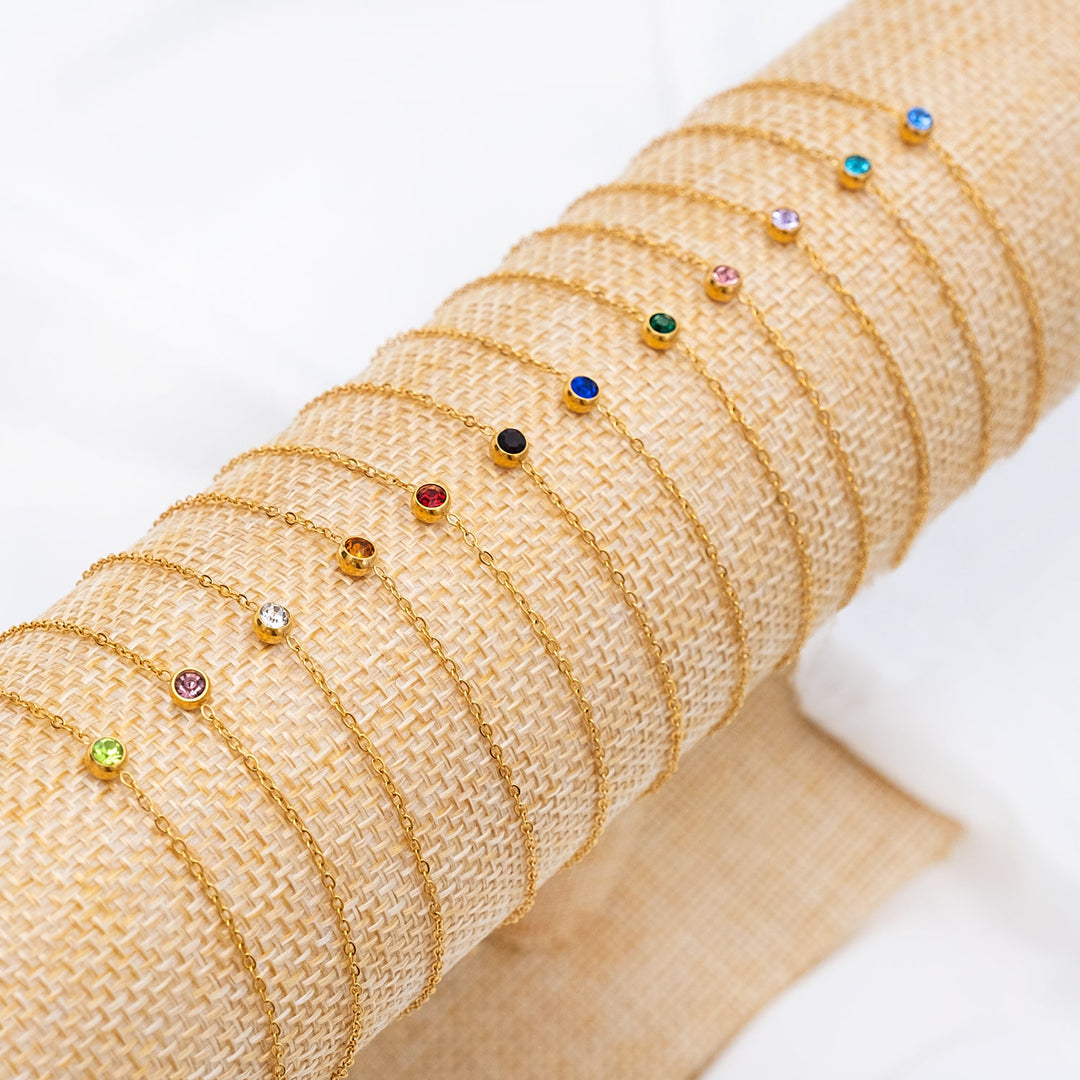 Round Gemstone Birthstone Bracelet-Gold-plated-January-State of Style