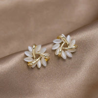Round Opal Flower Stud Earrings in Gold - Amara-Gold-State of Style