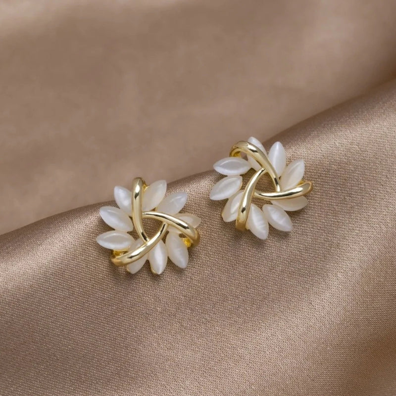 Round Opal Flower Stud Earrings in Gold - Amara-Gold-State of Style