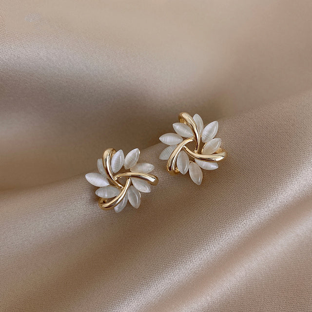 Round Opal Flower Stud Earrings in Gold - Amara-Gold-State of Style