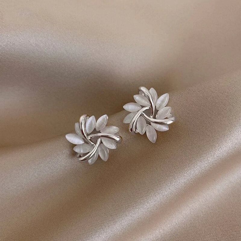 Round Opal Flower Stud Earrings in Gold - Amara-Silver-State of Style