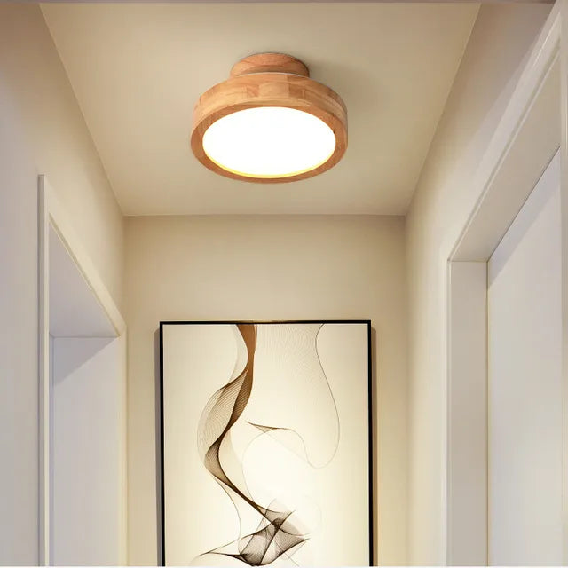 Round Wooden Scandinavian Ceiling Lamp - NordicLuxe-Type A-3 Color Light-Diameter: 20 cm-State of Style
