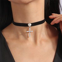 Royal Round Velvet Choker Necklace-Cross-State of Style