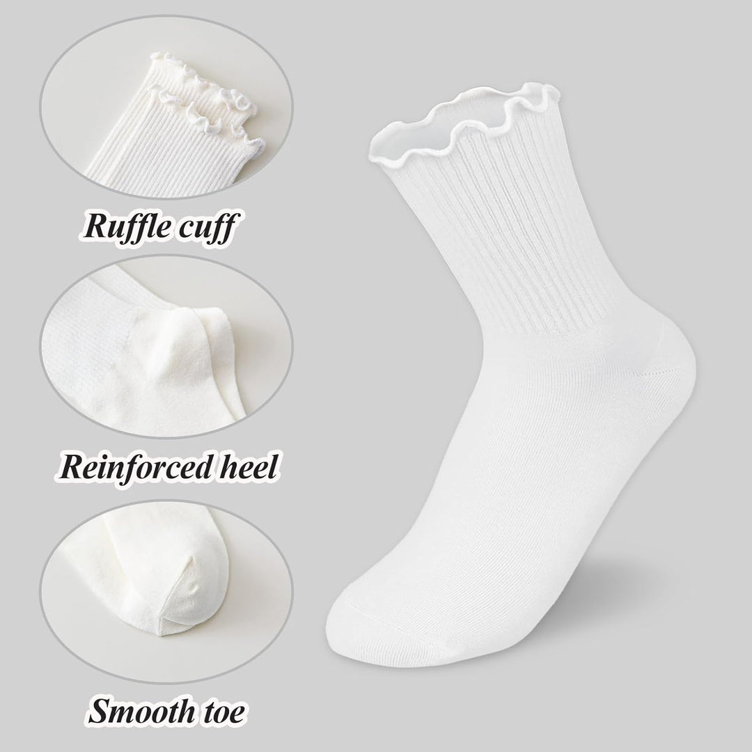 Ruffled Cotton Ankle Socks - Lisa-3 White 3 Black-State of Style