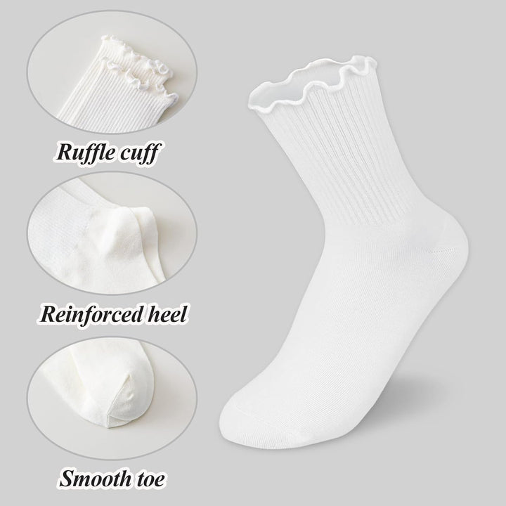 Ruffled Cotton Ankle Socks - Lisa-3 White 3 Black-State of Style