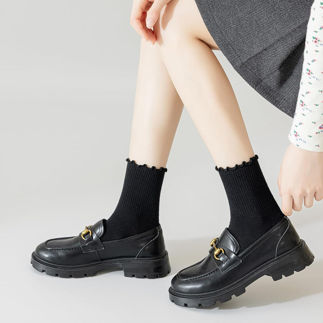 Ruffled Cotton Ankle Socks - Lisa-3 White 3 Black-State of Style