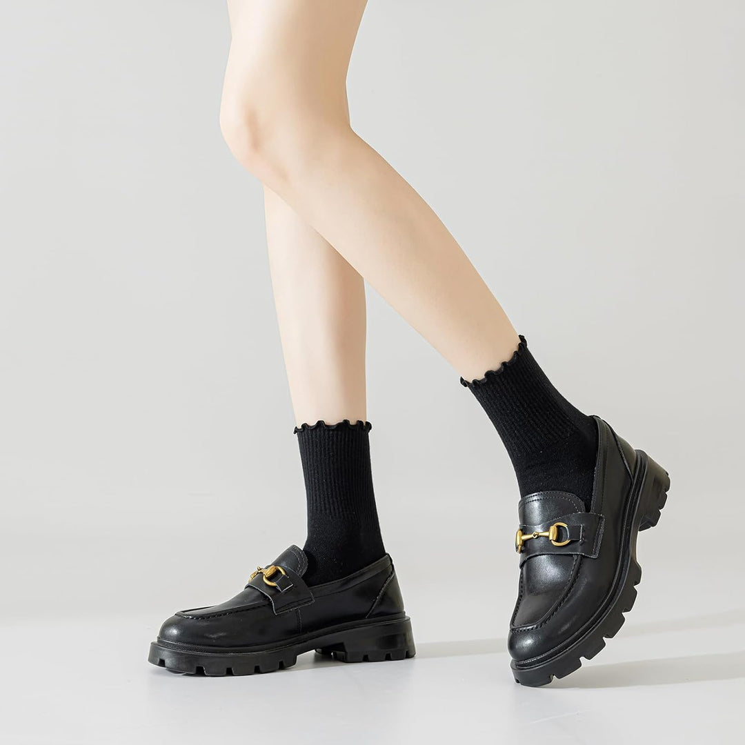 Ruffled Cotton Ankle Socks - Lisa-3 White 3 Black-State of Style