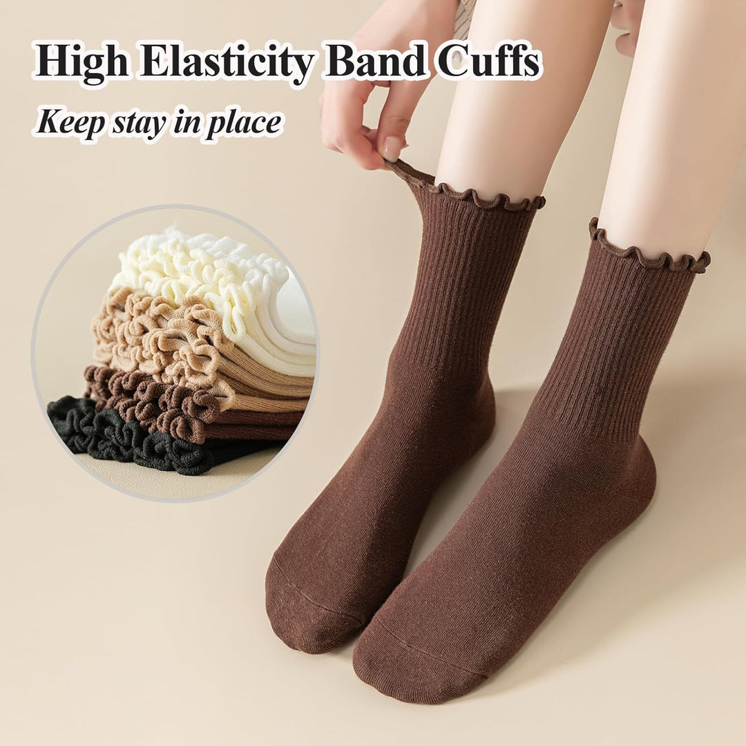Ruffled Cotton Ankle Socks - Lisa-3 White 3 Black-State of Style