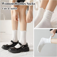 Ruffled Cotton Ankle Socks - Lisa-3 White 3 Black-State of Style