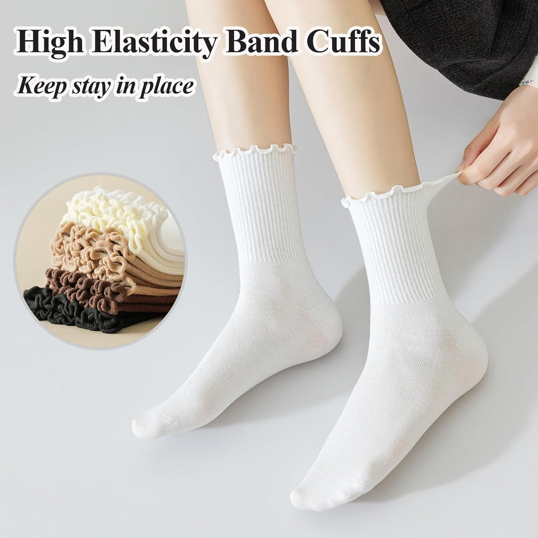 Ruffled Cotton Ankle Socks - Lisa-3 White 3 Black-State of Style