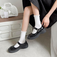 Ruffled Cotton Ankle Socks - Lisa-3 White 3 Black-State of Style