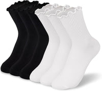 Ruffled Cotton Ankle Socks - Lisa-3 White 3 Black-State of Style