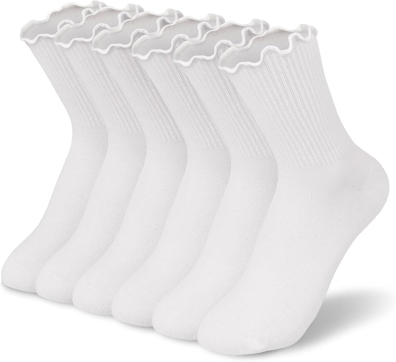 Ruffled Cotton Ankle Socks - Lisa-6 White-State of Style