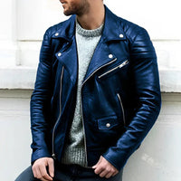 Ryder Leather Biker Jacket-Blue-S-State of Style