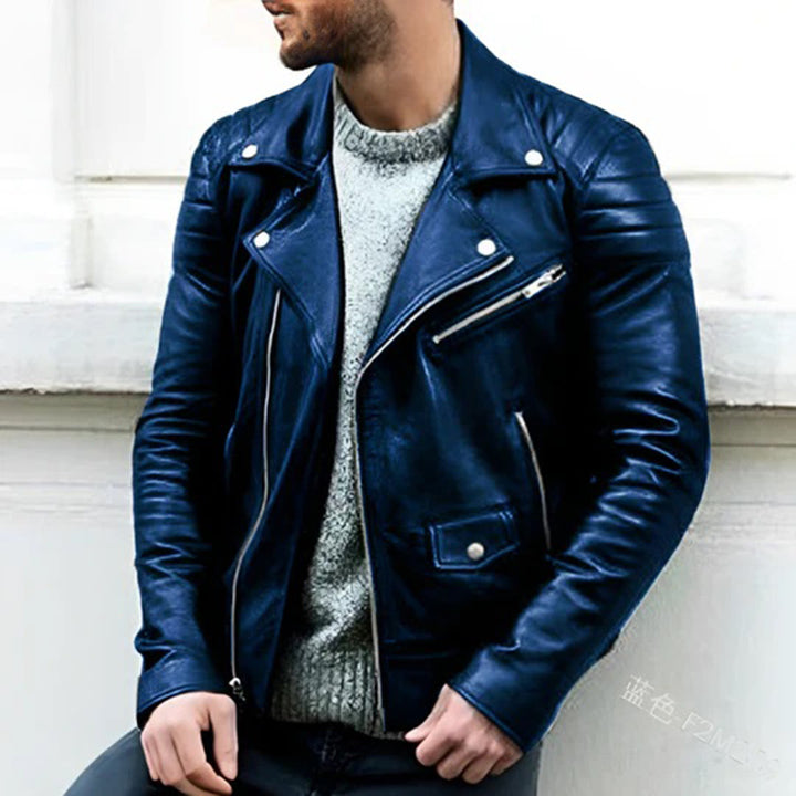 Ryder Leather Biker Jacket-Blue-S-State of Style