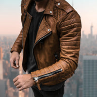 Ryder Leather Biker Jacket-Brown-S-State of Style