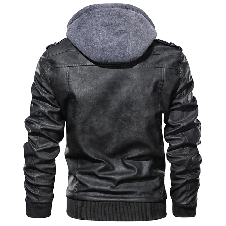 Ryder Men's Faux Leather Jacket with Removable Hood-Brown-S-State of Style