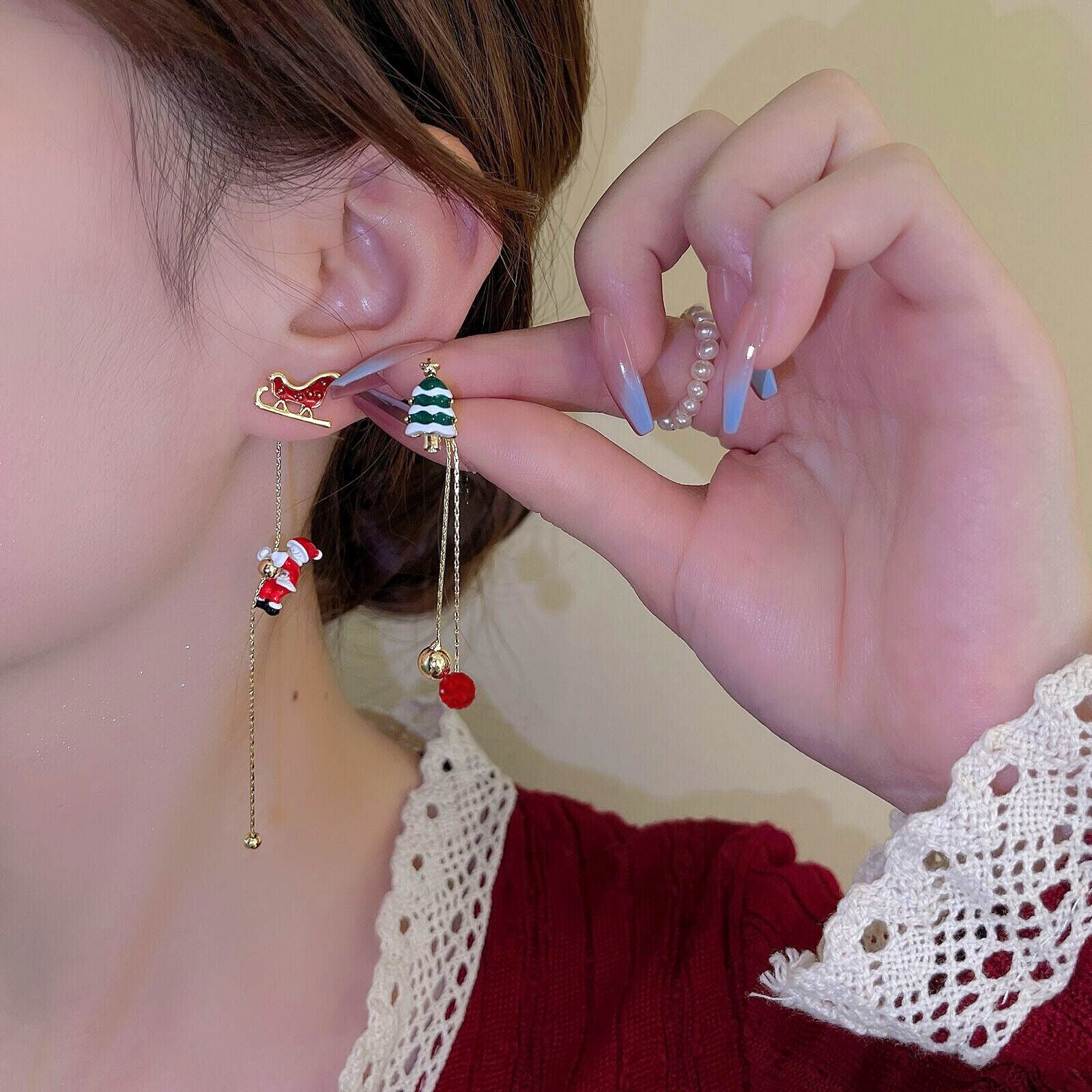 Festive Santa Tassel Earrings | Long Christmas Dangle Jewellery